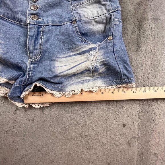 Almost Famous Women's SZ 9 Distressed Denim Shorts Lace Trim Baby Doll JCP49898 - Picture 9 of 14